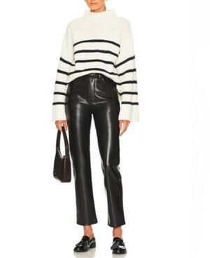 FRAME | NWT Le Jane Crop Recycled Leather Jeans in Noir Black 24